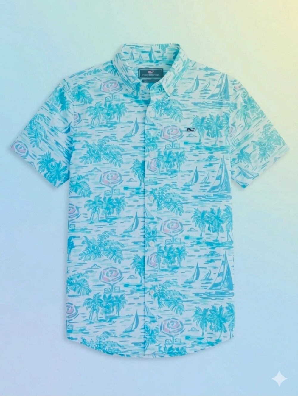 Vineyard Vine Boys S (8-10) Tropical Sailboat Whale Button Down Shirt